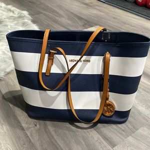 Michael Kors Jet Set Striped Medium Leather Tote